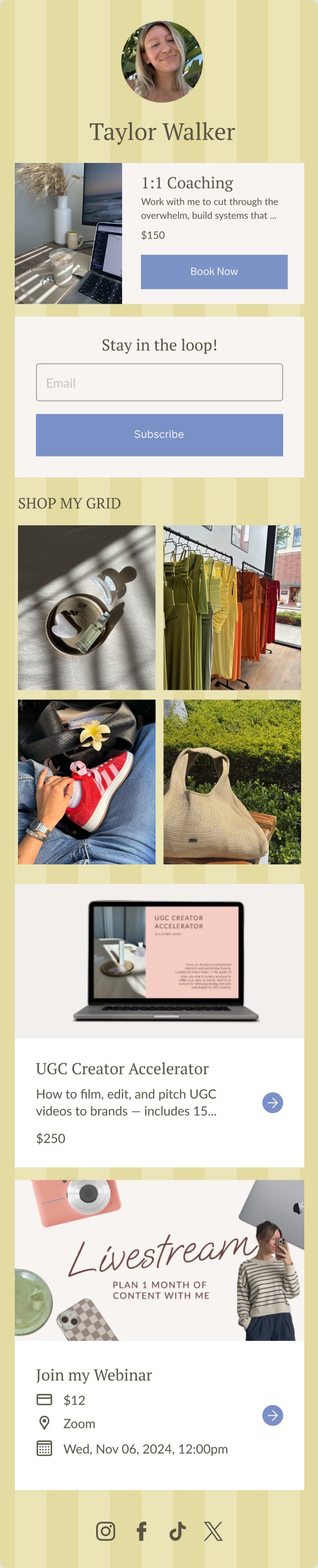 A full Planoly Creator Store with bookings, products, and email capture